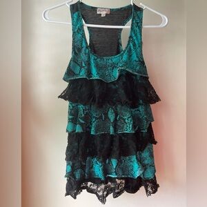 ‼️Coming Soon‼️ Jade Snakeskin & Lace Ruffle Top